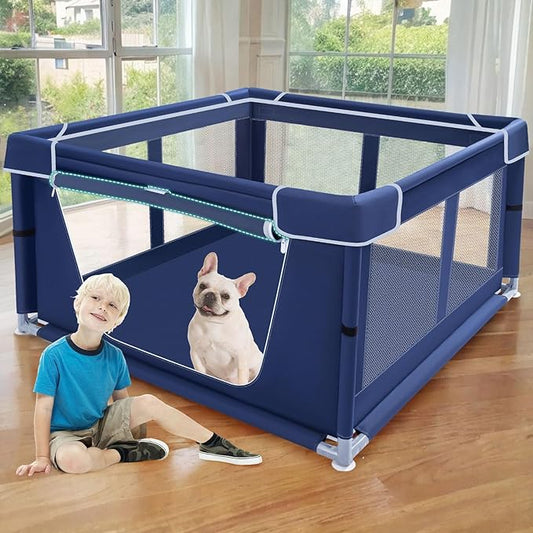 42x42x25.6 Inches Puppy Playpen with Gate, Dog Playpen for Puppies or Small Dogs, Dog Fence Pet Playpen for Indoor & Outdoor, Sturdy Safety Dog Pen with Thickened Fabric, High-Strength Nylon Wire Mesh