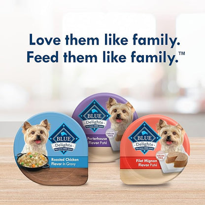 Blue Buffalo Divine Delights Small Breed Wet Dog Food, Made with Natural Ingredients, Rotisserie Chicken Flavor in Hearty Gravy, 3.5-oz. Cups (12 Count)