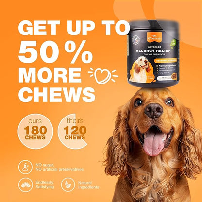 Dog Allergy Relief Chews - Itch Relief for Dogs - Dog Allergy Chews - US Formulated Dog Itching Skin Relief with Salmon Oil - Anti Itch, Immune Health, Seasonal Allergies & Hot Spots Support Treats
