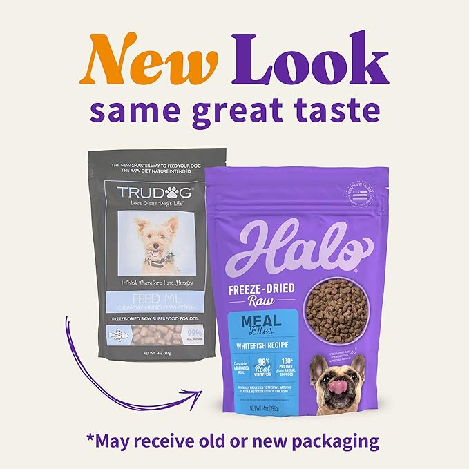 Halo Meal Bites Freeze Dried Raw Dog Food, Whitefish Recipe, Real Meat Dog Food Bag, Adult Recipe, 14-OZ Bag