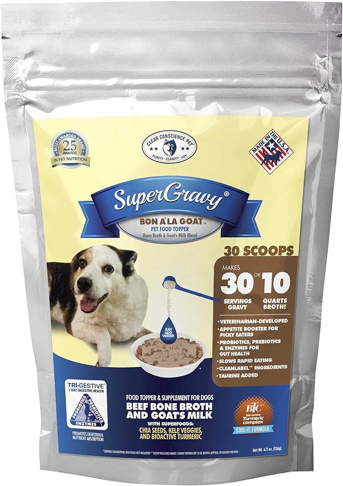 SuperGravy Bon A’ La Goat | Natural Dog Food Gravy Topper | Beef Bone Broth, Goat Milk for Dogs | Gluten Free & Grain Free, 30 Scoop, 01096, White