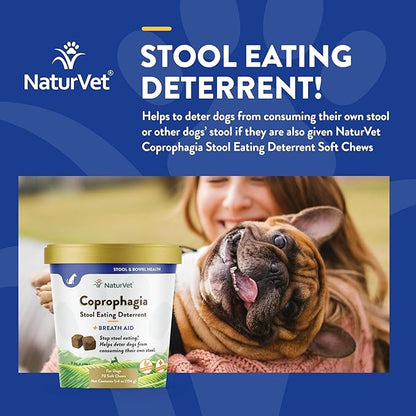 NaturVet – Coprophagia Stool Eating Deterrent Plus Breath Aid – Deters Dogs from Consuming Stool – Enhanced with Breath Freshener, Enzymes & Probiotics – 70 Soft Chews