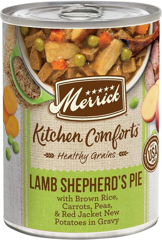 Merrick Kitchen Comforts Healthy Natural Canned Adult Dog Food with Gravy, Shepherd’s Pie with Lamb and Rice - (Pack of 12) 12.7 oz. Cans