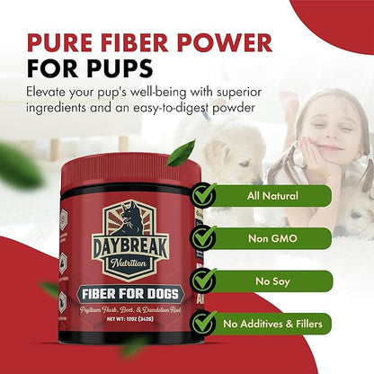 Fiber for Dogs Psyllium Husk, Beet Root, Dandelion Root, and Prebiotics to Aid in Relief from Diarrhea, Constipation, Anal Gland Issues, and Scoots
