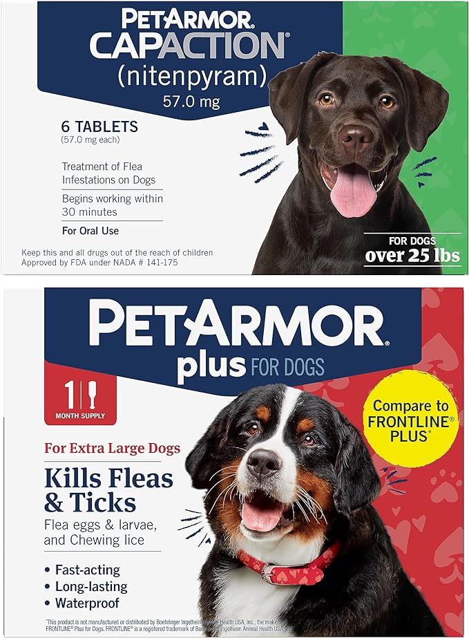 PetArmor CAPACTION Oral Flea Treatment for Dogs (6 Doses) + Bonus PetArmor Plus Topical Flea & Tick Treatment & Preventative for Dogs 89-132 lbs (1 Dose)