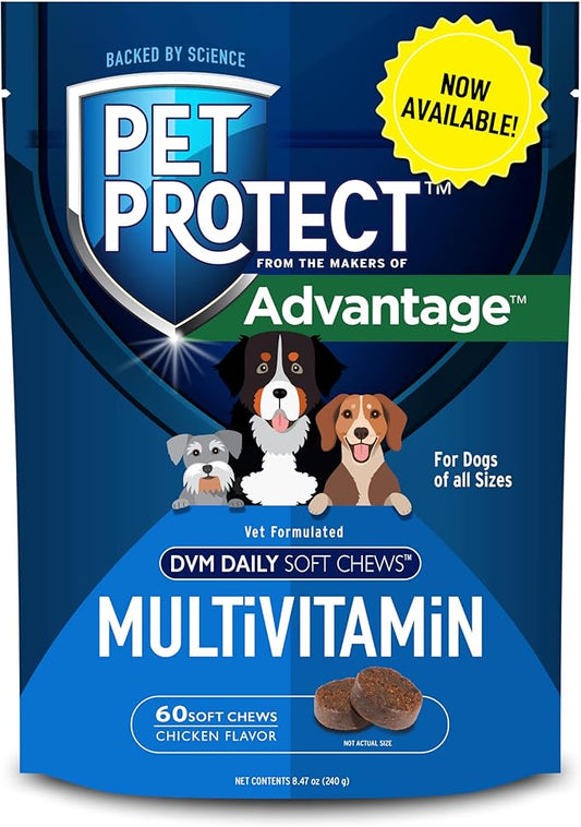 Pet Protect from The Makers of Advantage Vet-Formulated Daily Multivitamin for Dogs | 60 Chews with Vitamins