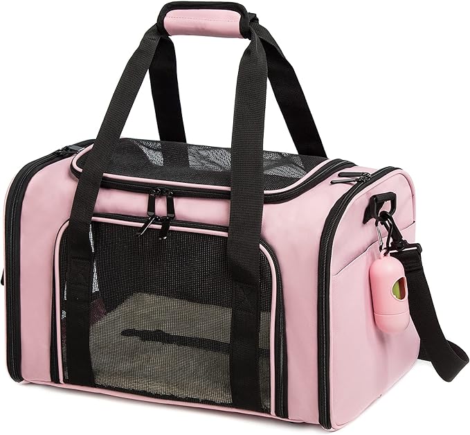 Cat Carrier Dog Carrier Pet Carrier Cat Bags for Small Medium Cats Dogs Puppies of 15 Lbs,of Airline Approved Small Dog Bag Soft Sided,Collapsible Travel Puppy Carrier (Large, Pink)