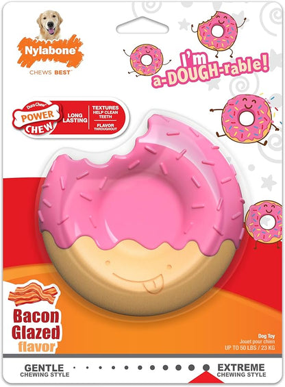 Nylabone Power Chew Donut Dog Chew Toy - Fun & Cute Dog Toys for Aggressive Chewers, Durable Dog Toys, Bacon Glazed Flavor, Large/Giant (1 Count)