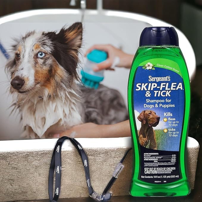 Flea and Tick for Dogs Shampoo 2-Pack, Kills Fleas, Ticks, Lice, Gentle on Sensitive Skin, Fresh Cotton Scent, Dog Flea and Tick Shampoo includes Moofin SS Pet Training Whistle, 18 oz Each
