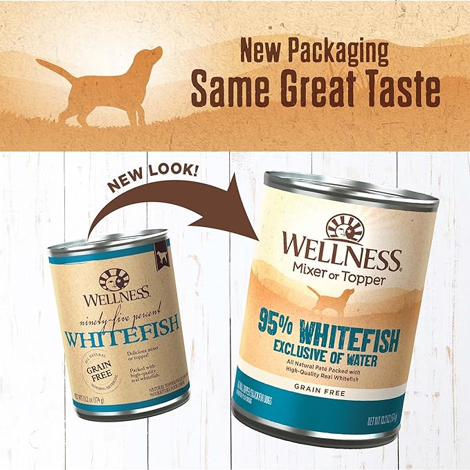 Wellness Natural Pet Food 95% Whitefish Natural Wet Grain Free Canned Dog Food, 13.2-Ounce Can (Pack of 12)