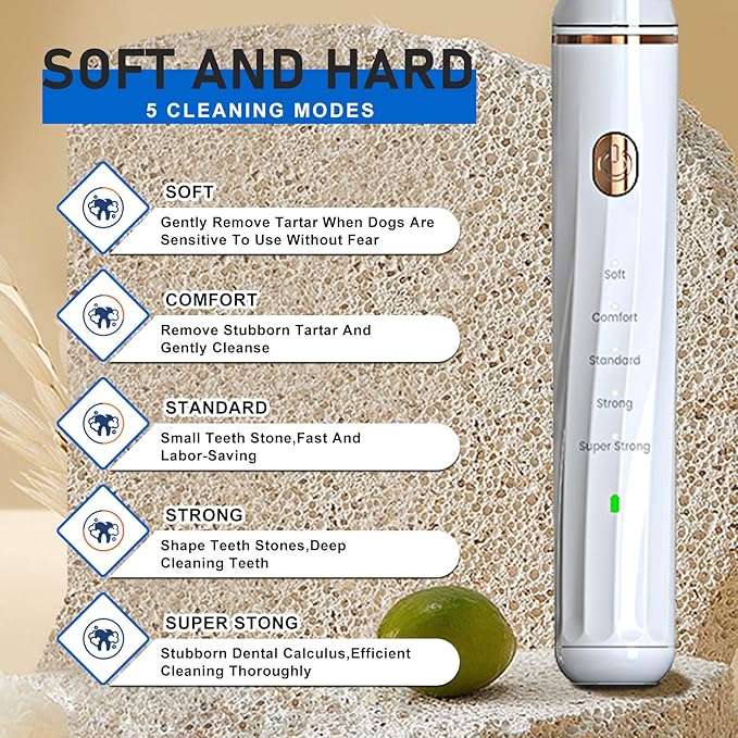 5 Modes Plaque Remover for Teeth,Dog Teeth Cleaning Kit,Dog Teeth Cleaning, Dental Tools to Remove Tartar and Stains, Safe for Dogs & Cats, with Led Light & 5 Adjustable Modes (White)