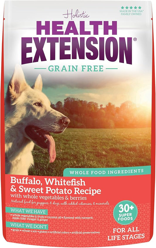 Health Extension Dry Dog Food, Natural Food with added Vitamins & Minerals, Suitable for All Puppies, Include Buffalo, Whitefish & Sweet Potato Recipe with Whole Vegetable & Berries (23.5 Pound)