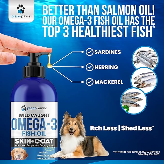 Omega 3 Fish Oil for Dogs - Better Than Salmon Oil for Dogs - Dog Fish Oil Supplement for Shedding, Allergy, Itch Relief - Supports Dry Skin, Joints - Dog Skin and Coat Supplement - Fish Oil Liquid