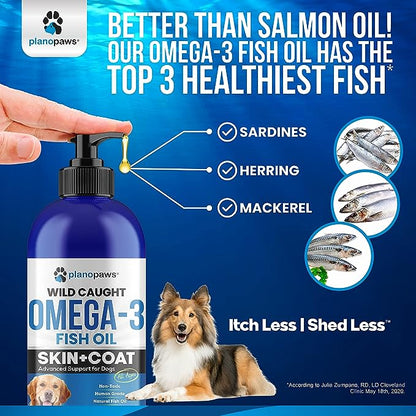 Omega 3 Fish Oil for Dogs - Better Than Salmon Oil for Dogs - Dog Fish Oil Supplement - Reduce Shedding & Itching - Supports Joints, Brain, Heart Health- Dog Skin and Coat Supplement - Fish Oil Liquid