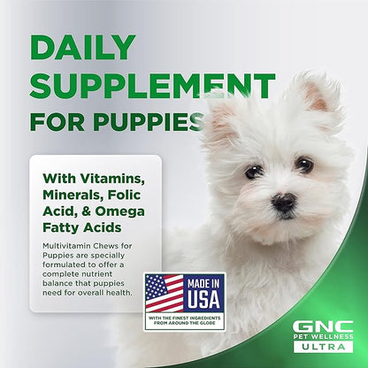 GNC Pets Ultra Multivitamin Soft Chews, Puppies, Chicken Flavor. 60-ct in 4.6 Oz Canister | Multivitamins for Puppies in Chicken Flavored Chewables from Pets Ultra