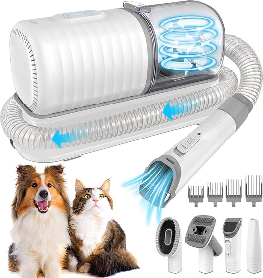 Dog Grooming Vacuum Kit: 16000Pa Powerful Dog Vacuum Brush for Shedding Grooming 99% Pet Hair Suction with 4 Pet Grooming Tools, 1.5L Large Dust Cup & Low Noise Grooming Clippers Tools for Dogs Cats