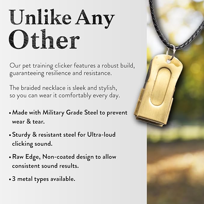 Gold Dog Clicker with Necklace - Clickers for Pet Training - Dog Training & Behavior Aids Easy to Carry with You Anywhere - Teach Your Dog Tricks or Reward His Behavior