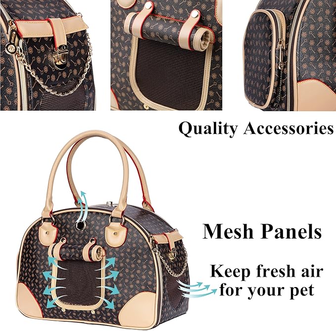 Adriene's Choice Luxury Pet Carrier, Puppy Small Dog Carrier, Cat Carrier Bag, Waterproof Premium PU Leather Carrying Handbag for Outdoor Travel Walking Hiking Shopping…