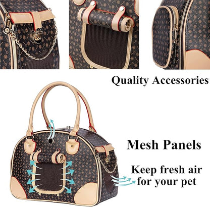 Adriene's Choice Luxury Pet Carrier, Puppy Small Dog Carrier, Cat Carrier Bag, Waterproof Premium PU Leather Carrying Handbag for Outdoor Travel Walking Hiking Shopping…