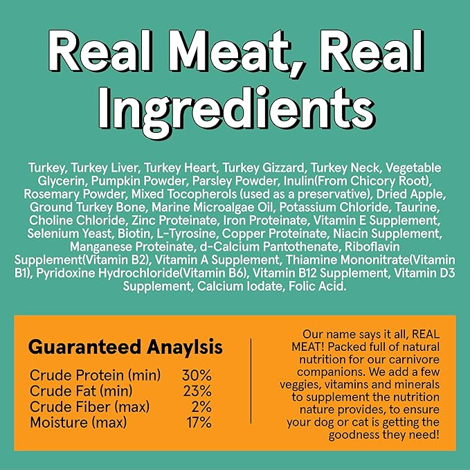 Real Meat Air Dried Dog Food w/Real USA Turkey - Four 5lb Bag of Grain-Free Real Meat Dog Food Sourced from Free-Range, Cage-Free Turkey - Digestible, All Natural, High Protein Turkey