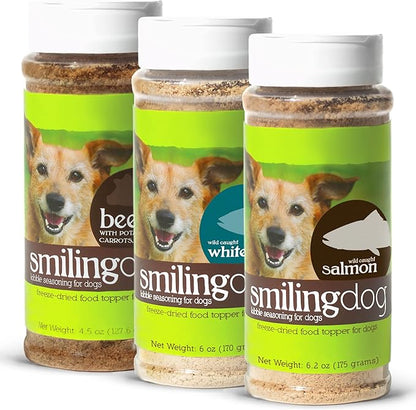 Herbsmith Kibble Seasoning – DIY Raw Coated Kibble Mixer - Dog Food Topper for Picky Eaters [Bundle of Beef, Whitefish, and Salmon]