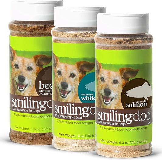 Herbsmith Kibble Seasoning – DIY Raw Coated Kibble Mixer - Dog Food Topper for Picky Eaters [Bundle of Beef, Whitefish, and Salmon]
