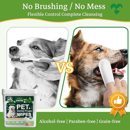 Pet Teeth Cleansing Finger Wipes for Dogs and Cats, Disposable No-Rinse Dog Finger Toothbrush Oral Cleansing Wipes, Reduces Plaque and Freshens Breath Dog Cat Dental Care Finger Wipes, 50 Counts