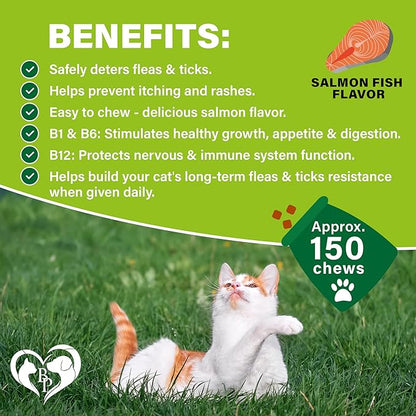 Flea and Tick Prevention Chewable Pills for Cats - Revolution Oral Flea Treatment for Pets - Pest Control & Natural Defense - Chewables Small Tablets Made in USA (Salmon Fish (for Cats))