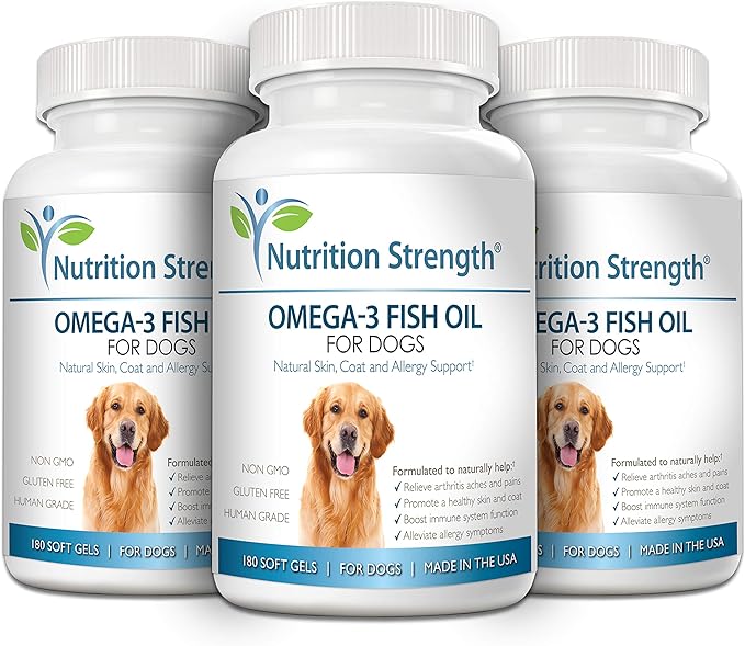 Omega 3 Fish Oil Soft Gels for Dogs with EPA & DHA Fatty Acids for Heart, Skin, Coat & Allergy Support, Hip & Joint & Arthritis Dog Supplement, 180 Soft Gels