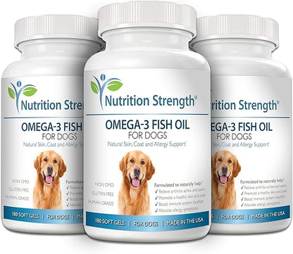 Omega 3 Fish Oil Soft Gels for Dogs with EPA & DHA Fatty Acids for Heart, Skin, Coat & Allergy Support, Hip & Joint & Arthritis Dog Supplement, 180 Soft Gels