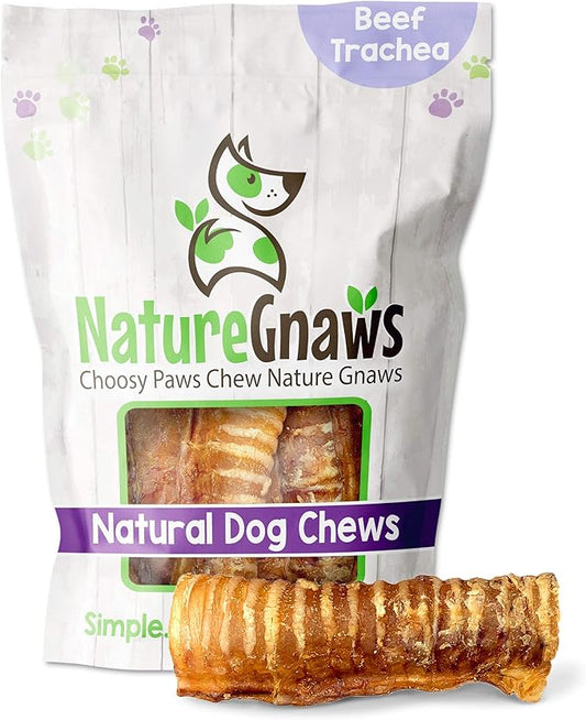 Nature Gnaws Beef Trachea for Dogs - Premium Natural Beef Bones - Simple Single Ingredient Crunchy Dog Chew Treats - Rawhide Free 6 Count