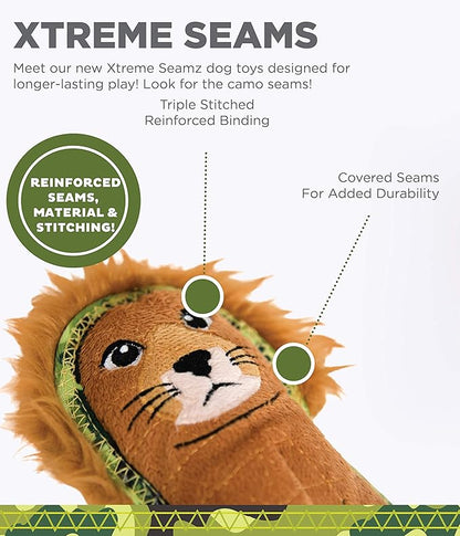 Outward Hound Xtreme Seamz Lion Squeaky Dog Toy - Reinforced Dense Stuffing Plush Toy