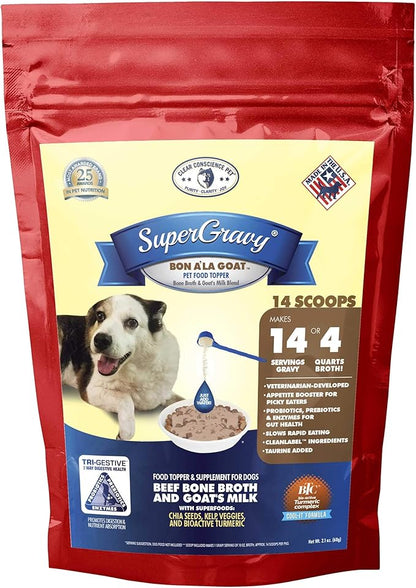SuperGravy Bon A’ La Goat | Natural Dog Food Gravy Topper | Beef Bone Broth, Goat Milk for Dogs | Gluten Free & Grain Free, 14 Scoops, 01098, White