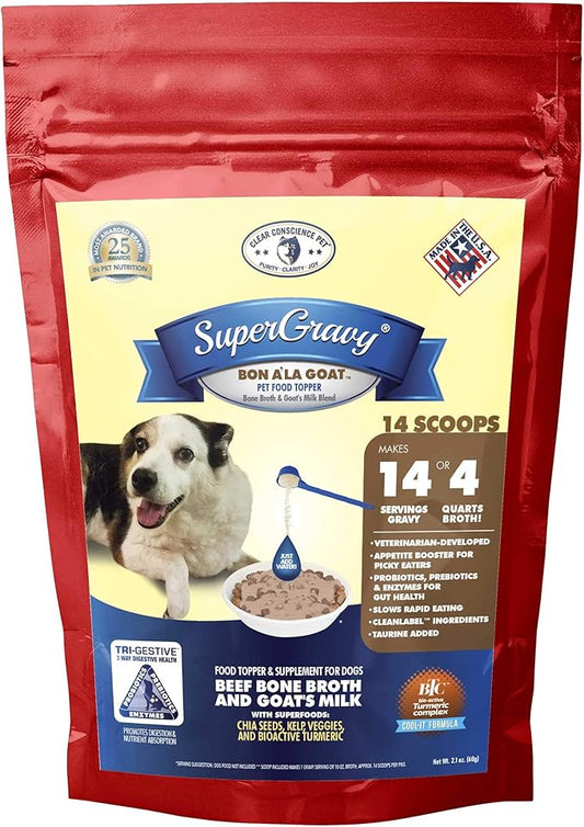 SuperGravy Bon A’ La Goat | Natural Dog Food Gravy Topper | Beef Bone Broth, Goat Milk for Dogs | Gluten Free & Grain Free, 14 Scoops, 01098, White