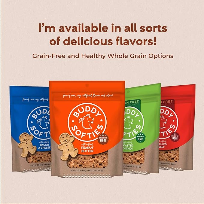 Buddy Biscuit Softies 5 oz Pouch, Grain-Free Soft & Chewy, Natural Peanut Butter Flavor Dog Treats, Oven Baked in the USA