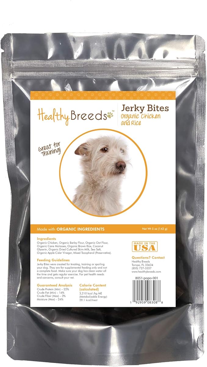Healthy Breeds Portuguese Podengo Pequeno Jerky Bites Chicken & Rice Recipe Dog Treats 5 oz