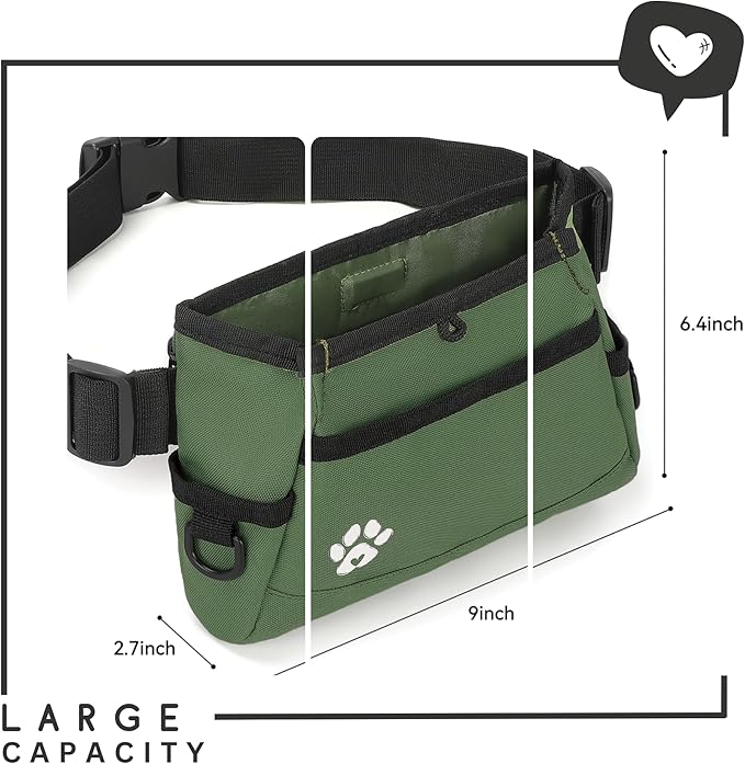 Dog Treat Pouches for Pet Training - Custom Design - Dog Treat Bag for Dog Training & Behavior Aids - Fanny Pack for Dog Walking Bag - Puppy Training Treat Pouch & Snacks Bag Pouch (Green)