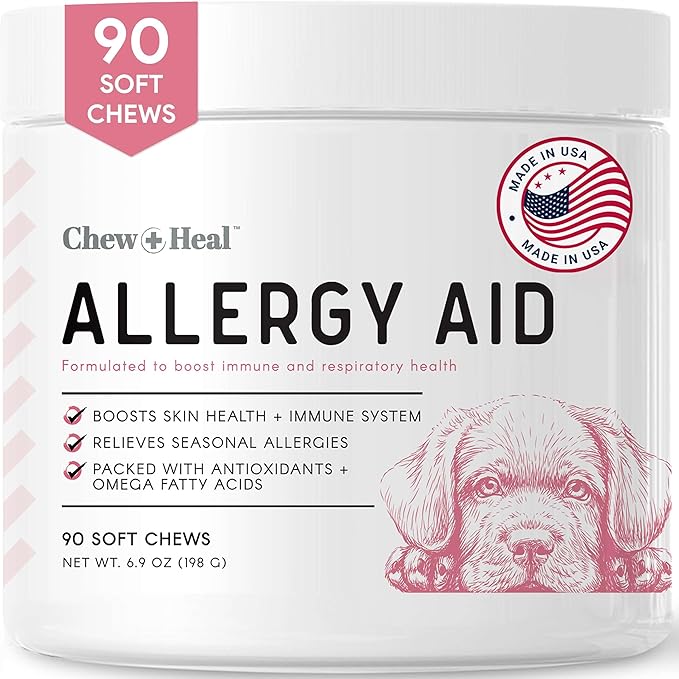 Dog Allergy Chews - 90 Delicious Soft Chew Treats - Anti Itch Allergy Relief for Dogs and Cats - Boosts Immune System, Promotes Skin Health - Seasonal Allergy Treatment for Pets - Made in The USA