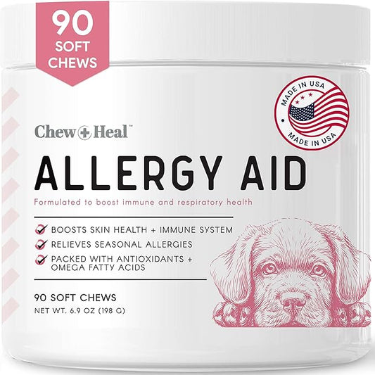 Dog Allergy Chews - 90 Delicious Soft Chew Treats - Anti Itch Allergy Relief for Dogs and Cats - Boosts Immune System, Promotes Skin Health - Seasonal Allergy Treatment for Pets - Made in The USA