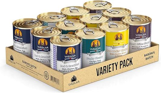 Weruva Classic Dog Food, Variety Pack, Baron's Batch, Wet Dog Food, 14oz Cans (Pack of 12), Multi