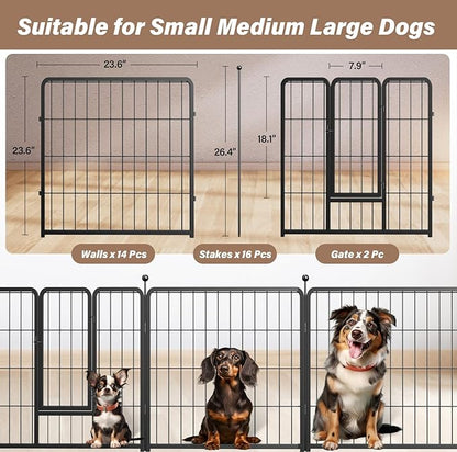 HealSmart Dog Playpen Indoor, Puppy Playpen Indoor for Yard, Camping, 32" Height 16 Panels Heavy Duty Dog Pen for Small/Medium Dogs, Black