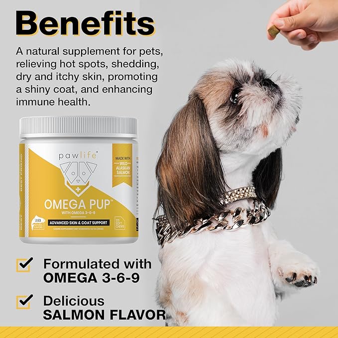 Dog Fish Oil Supplements - 120 Omega 3 Fish Oil Dog Vitamins, Veterinarian Formulated Itching Relief for Dogs, Natural Omega 3 Fish Oil for Dogs, Dog Skin and Coat Supplement (Salmon Flavor)