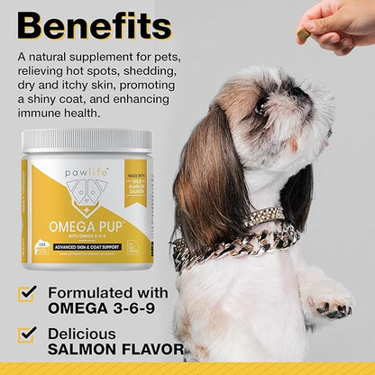Dog Fish Oil Supplements - 120 Omega 3 Fish Oil Dog Vitamins, Veterinarian Formulated Itching Relief for Dogs, Natural Omega 3 Fish Oil for Dogs, Dog Skin and Coat Supplement (Salmon Flavor)