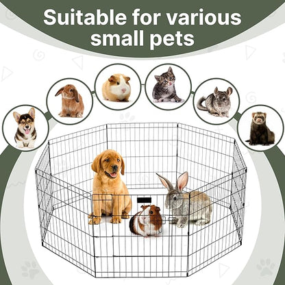 Premium Dog playpen - Foldable Metal Pet Playpen with 8 24x24In Panels, Dog Exercise Pen with Door, Dog Play Pen Indoor/Outdoor, Puppy Playpen 61x24 Inches, X pens for Dogs, Black