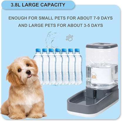 Automatic Pet Water Feeder, 3.8L Gravity Cat Water Dispenser with Cat Water Bowl, Large Capacity Water Feeder for Kitten & Small and Medium-Sized Dogs (Grey)