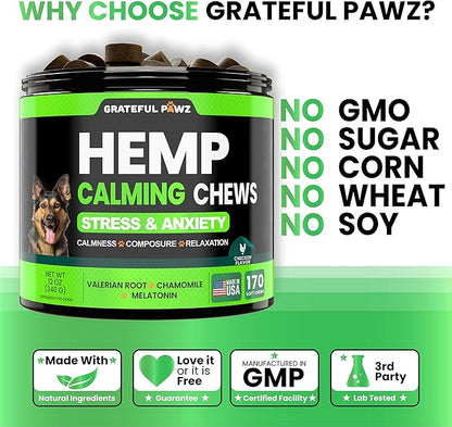 Hemp Calming Chews for Dogs - Dog Calming Chews - 170 Anxiety Relief Treats - Hemp Oil - Dog Calming Treats - Sleep Calming Aid - Advanced Calming Health Joint Support Supplement - Separation, Barking