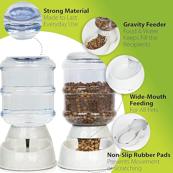 Zone Tech Automatic Pet Feeder and Waterer Dispenser - Premium Quality Durable Self-Dispensing Gravity Pet, Dog, Cat Food Bowl- 1 Gallon Feeder and 3.7 Liters Pet Waterer