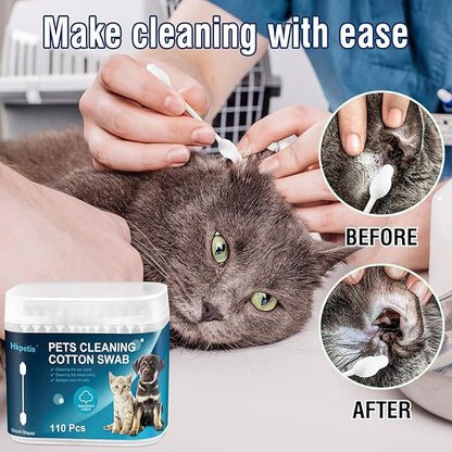 Cotton Swab for Pets, 110 pcs Dog Ear Cleaner Buds, Safety Dog Ear Infection Treatment, Specially Designed Cotton Sticks for Puppy and Kitten Ear Care