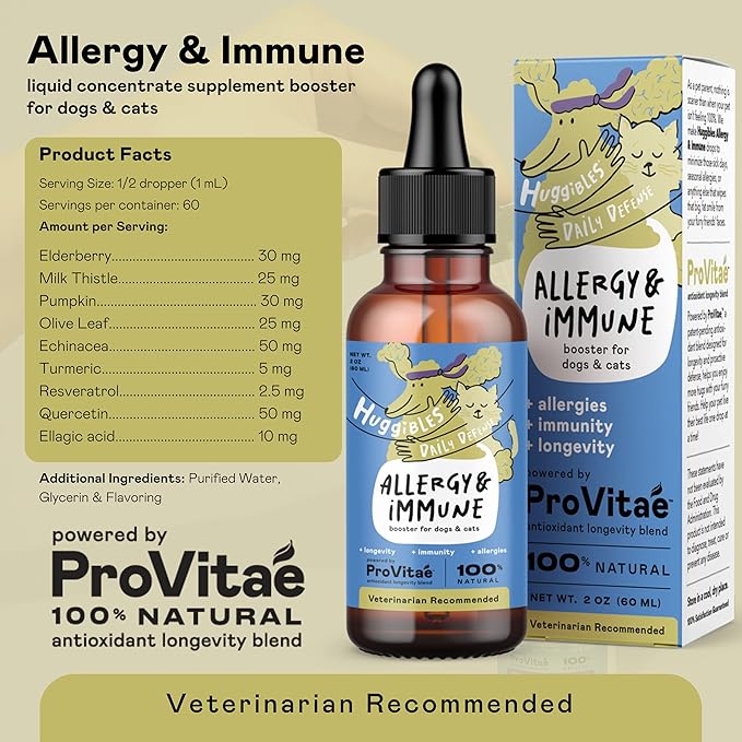 Allergy & Immunity Booster Liquid Concentrate for Dogs & Cats – with Echinacea, Elderberry, Turmeric – Daily Vitamins for Healthy Immune System, Allergy Relief & Antioxidants for Longevity