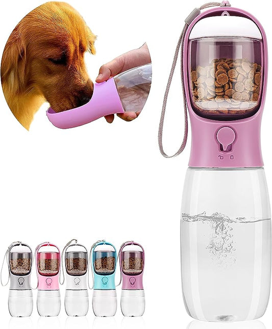 Dog Water Bottle,Portable Pet Water Bottle with Food Container,Outdoor Portable Water Dispenser for Cat,Puppy,Pets for Walking,Hiking,Travel,Puppy Essentials,Dog Stuff(19oz)